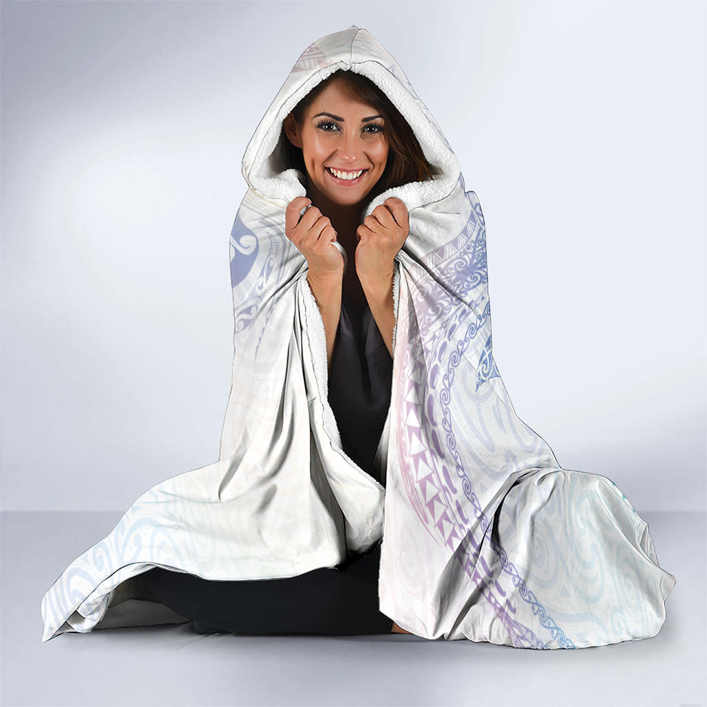 Aotearoa Maori Sea Animals Tribal Hooded Blanket Manta Ray and Shark Moko Pattern Sweet Pastel LT03 - Polynesian Pride