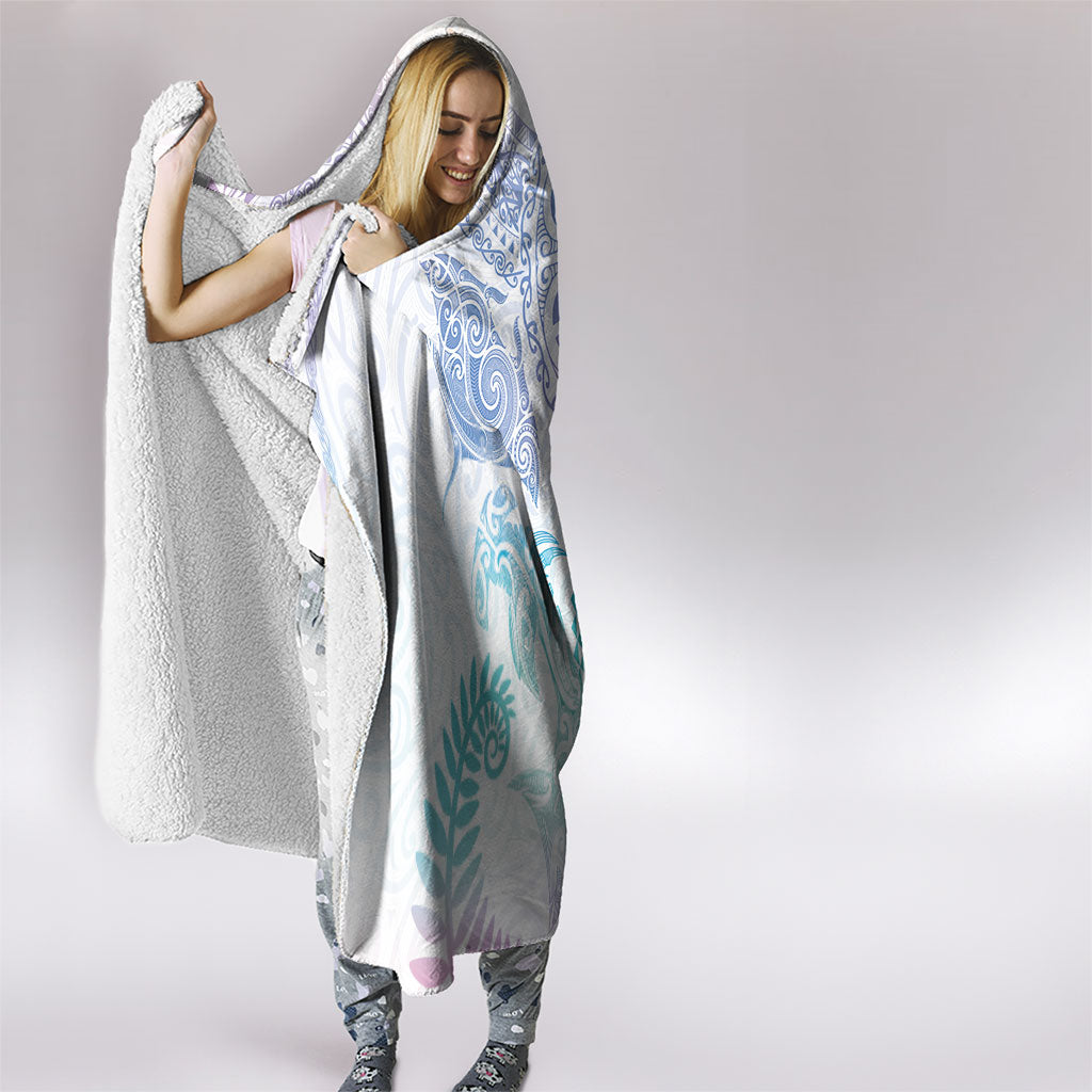 Aotearoa Maori Sea Animals Tribal Hooded Blanket Manta Ray and Shark Moko Pattern Sweet Pastel LT03 - Polynesian Pride