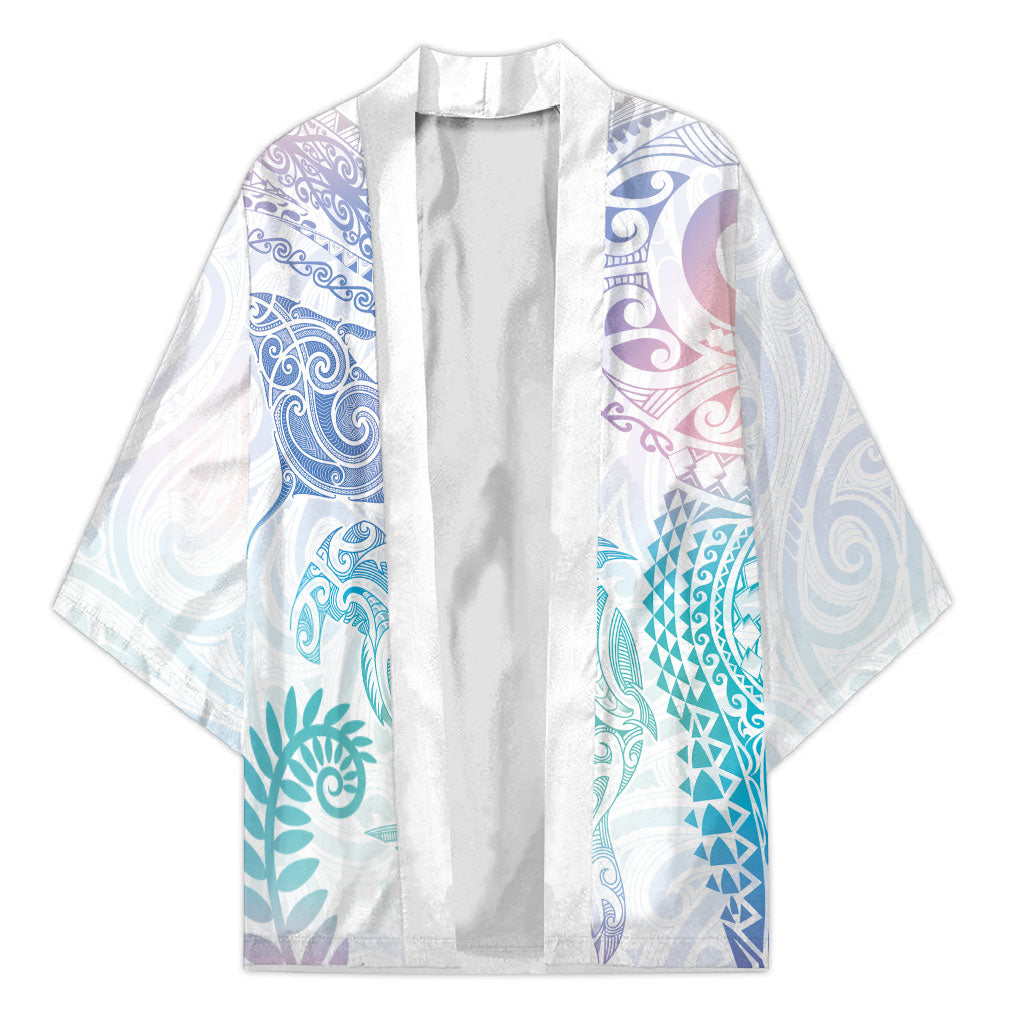 Aotearoa Maori Sea Animals Tribal Kimono Manta Ray and Shark Moko Pattern Sweet Pastel