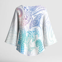 Aotearoa Maori Sea Animals Tribal Kimono Sleeve Blouse Manta Ray and Shark Moko Pattern Sweet Pastel