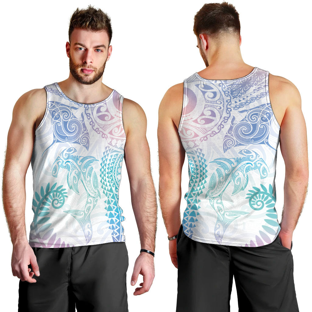 Aotearoa Maori Sea Animals Tribal Men Tank Top Manta Ray and Shark Moko Pattern Sweet Pastel