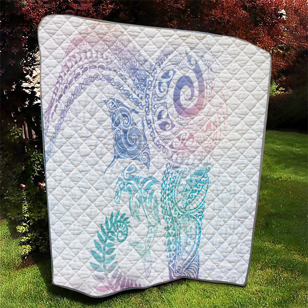 Aotearoa Maori Sea Animals Tribal Quilt Manta Ray and Shark Moko Pattern Sweet Pastel
