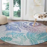 Aotearoa Maori Sea Animals Tribal Round Carpet Manta Ray and Shark Moko Pattern Sweet Pastel