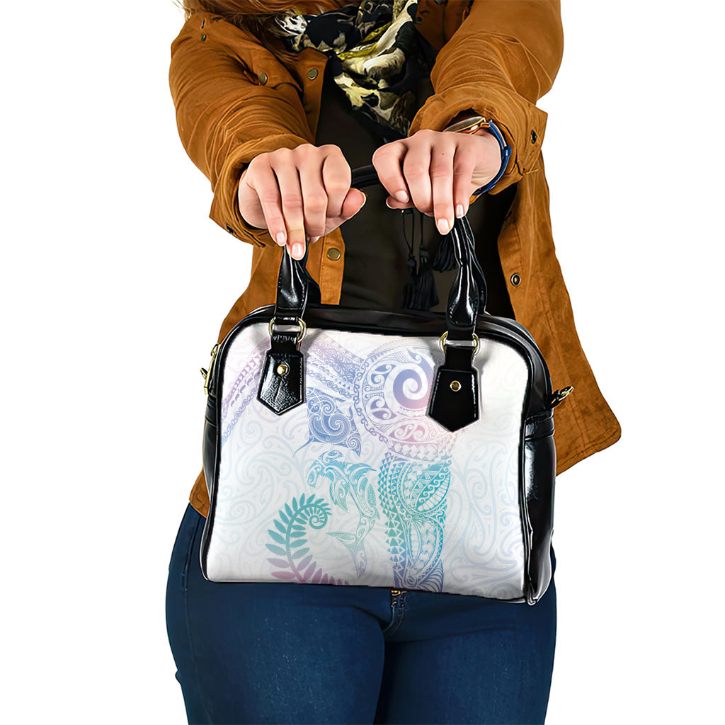 Aotearoa Maori Sea Animals Tribal Shoulder Handbag Manta Ray and Shark Moko Pattern Sweet Pastel