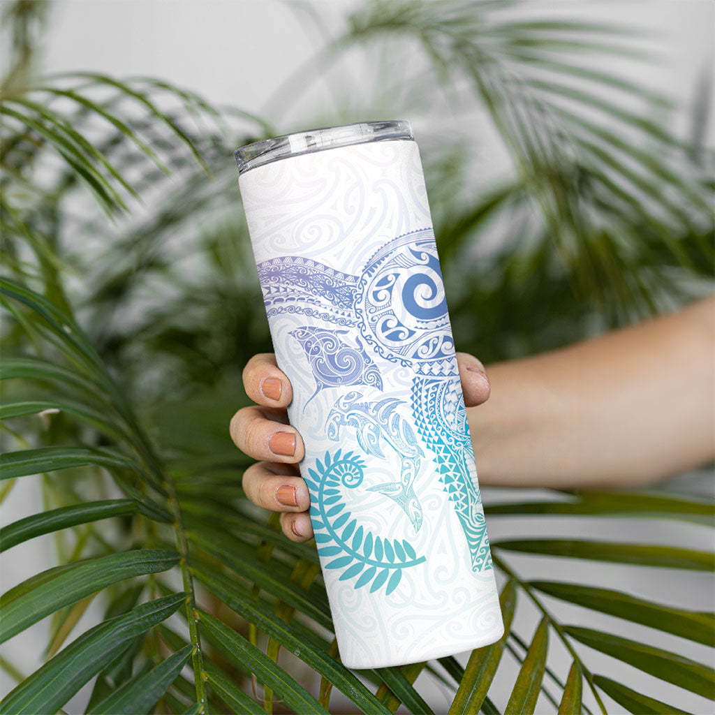 Aotearoa Maori Sea Animals Tribal Skinny Tumbler Manta Ray and Shark Moko Pattern Sweet Pastel LT03 - Polynesian Pride