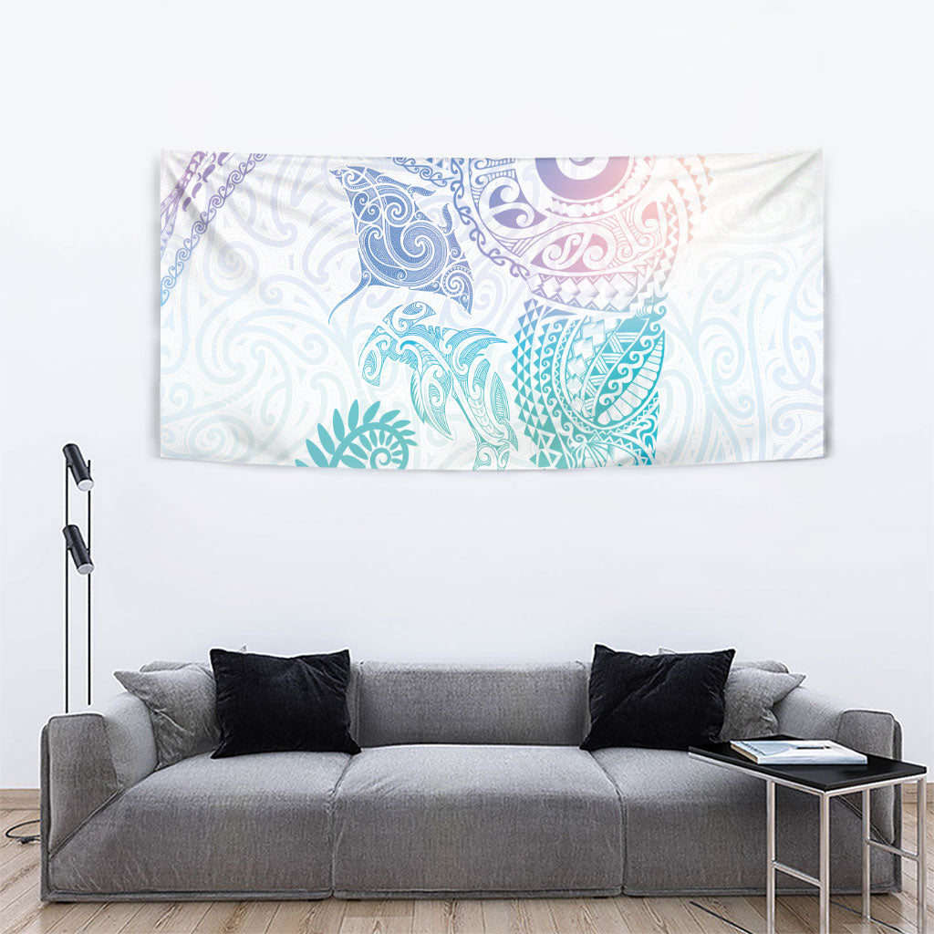 Aotearoa Maori Sea Animals Tribal Tapestry Manta Ray and Shark Moko Pattern Sweet Pastel