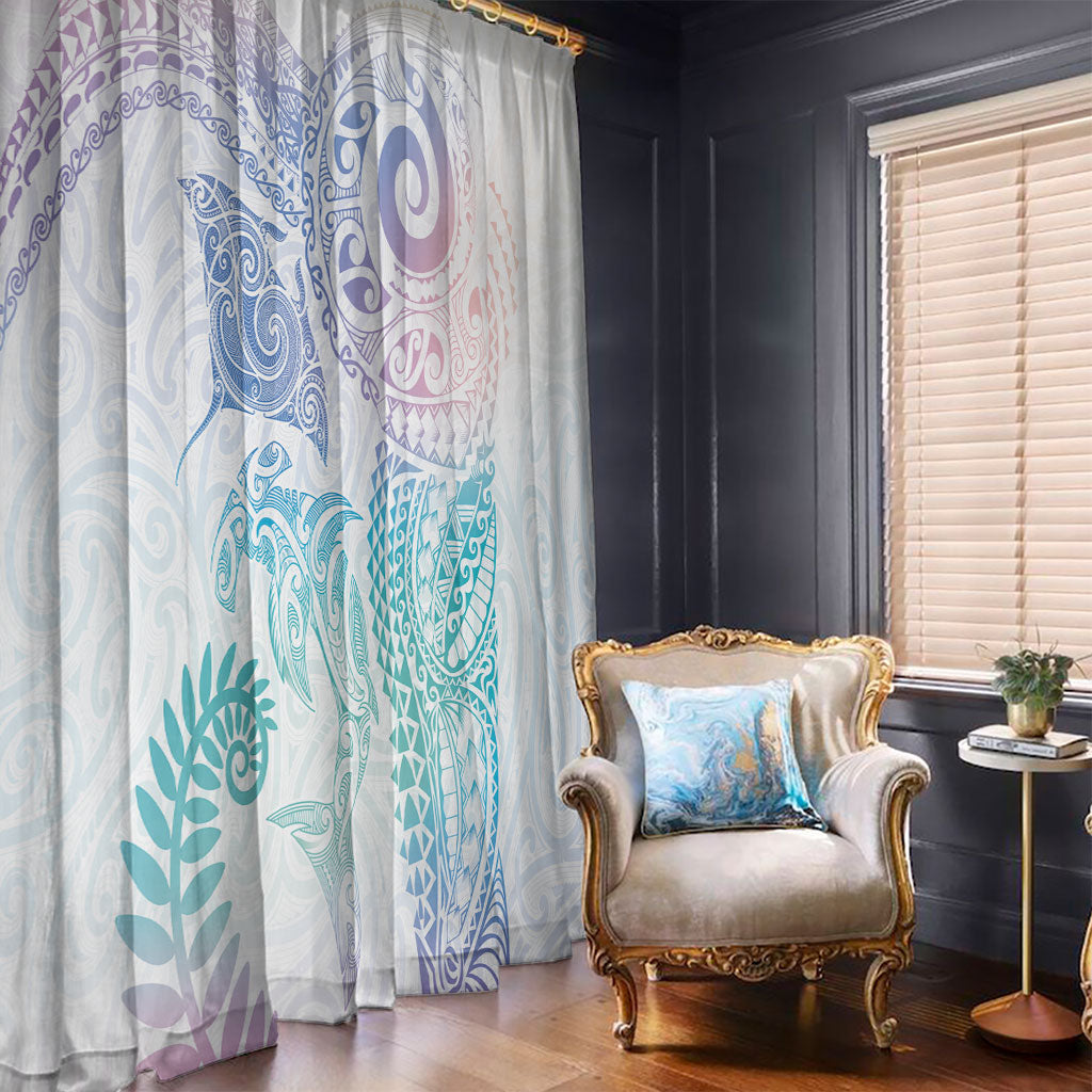 Aotearoa Maori Sea Animals Tribal Window Curtain Manta Ray and Shark Moko Pattern Sweet Pastel