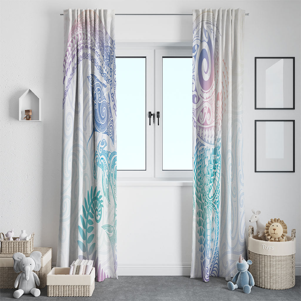 Aotearoa Maori Sea Animals Tribal Window Curtain Manta Ray and Shark Moko Pattern Sweet Pastel