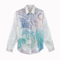 Aotearoa Maori Sea Animals Tribal Women Casual Shirt Manta Ray and Shark Moko Pattern Sweet Pastel LT03 - Polynesian Pride