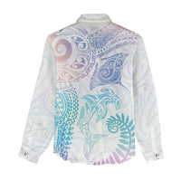 Aotearoa Maori Sea Animals Tribal Women Casual Shirt Manta Ray and Shark Moko Pattern Sweet Pastel LT03 - Polynesian Pride