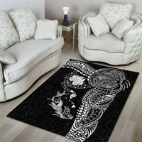 Hawaiian Manta Ray Tribal Area Rug Polynesian Art Motifs Black Color