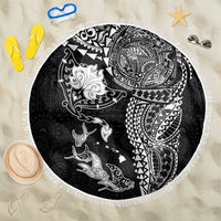 Hawaiian Manta Ray Tribal Beach Blanket Polynesian Art Motifs Black Color