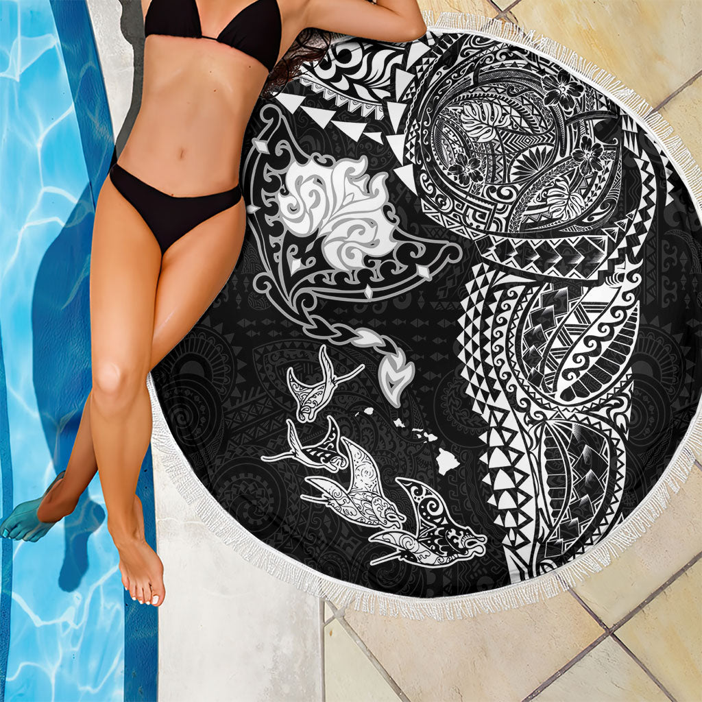 Hawaiian Manta Ray Tribal Beach Blanket Polynesian Art Motifs Black Color