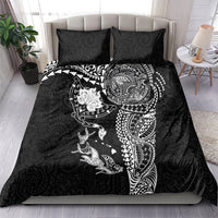 Hawaiian Manta Ray Tribal Bedding Set Polynesian Art Motifs Black Color