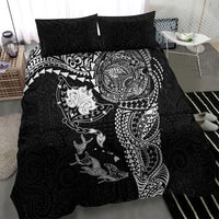 Hawaiian Manta Ray Tribal Bedding Set Polynesian Art Motifs Black Color