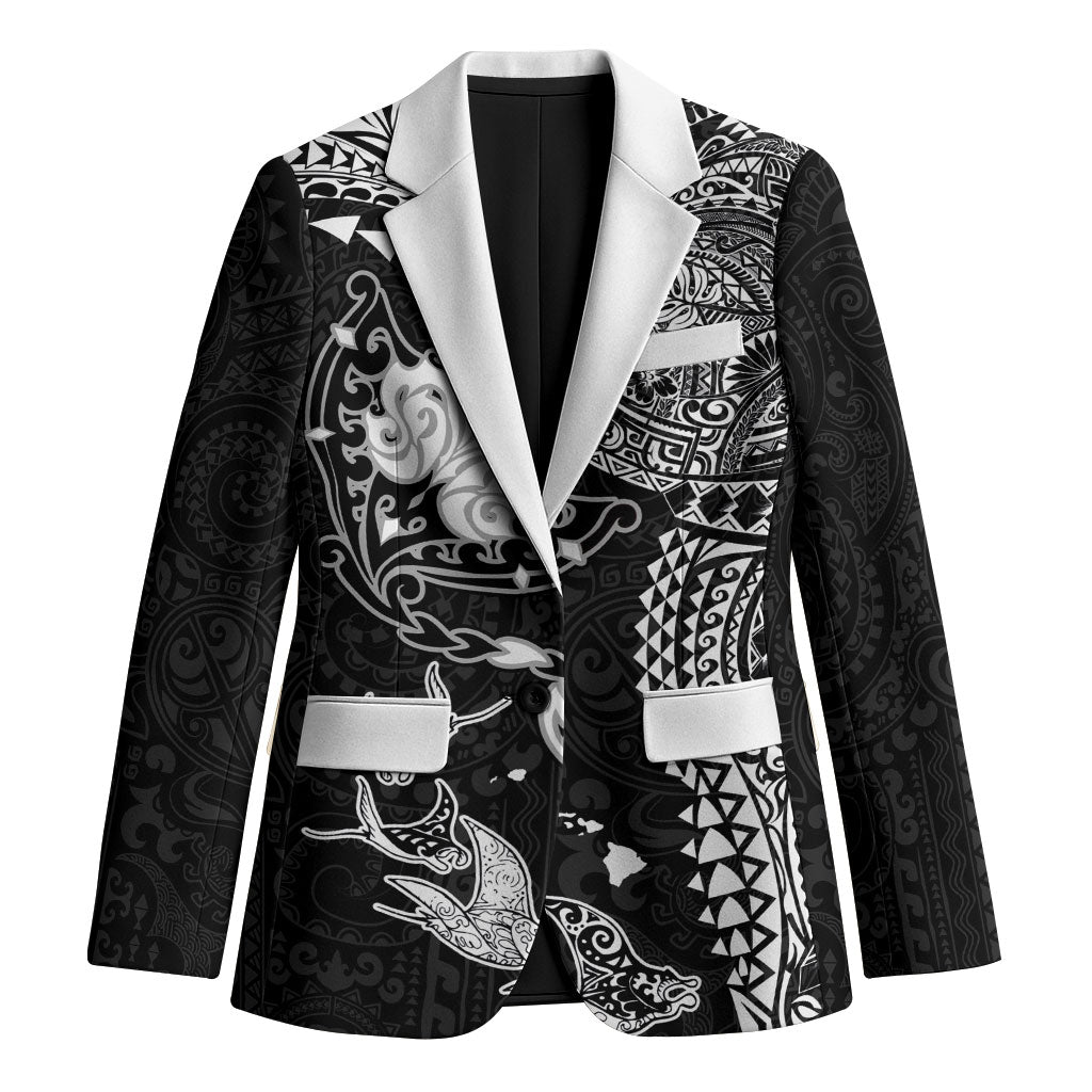 Hawaiian Manta Ray Tribal Blazer Polynesian Art Motifs Black Color