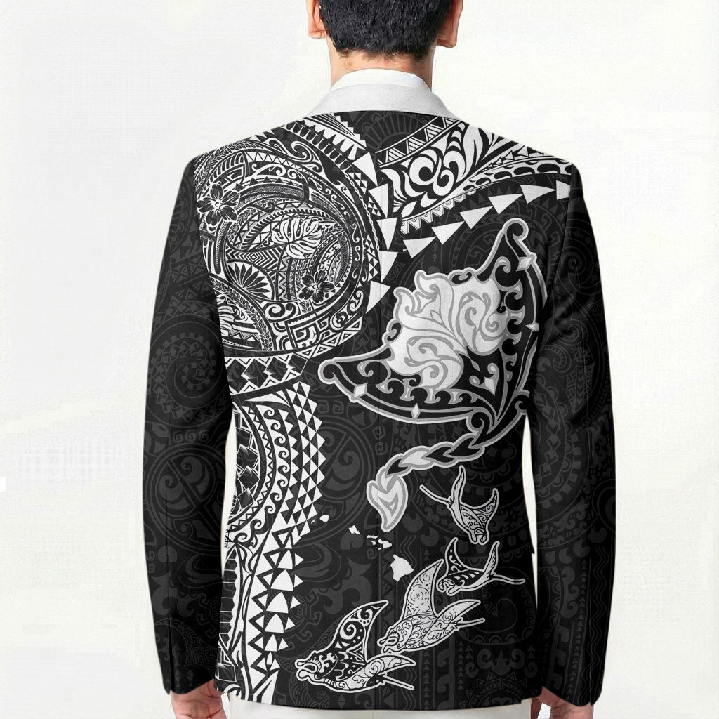 Hawaiian Manta Ray Tribal Blazer Polynesian Art Motifs Black Color