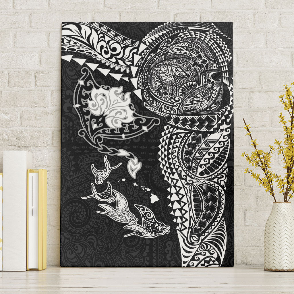 Hawaiian Manta Ray Tribal Canvas Wall Art Polynesian Art Motifs Black Color