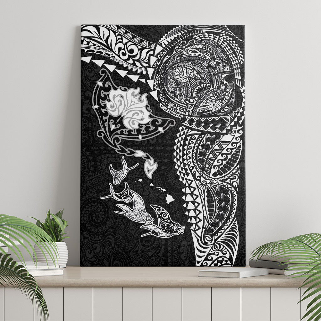 Hawaiian Manta Ray Tribal Canvas Wall Art Polynesian Art Motifs Black Color