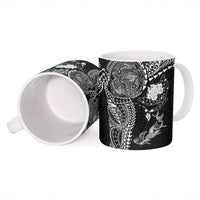 Hawaiian Manta Ray Tribal Ceramic Mug Polynesian Art Motifs Black Color