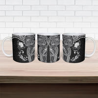 Hawaiian Manta Ray Tribal Ceramic Mug Polynesian Art Motifs Black Color