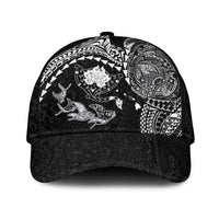 Hawaiian Manta Ray Tribal Classic Cap Polynesian Art Motifs Black Color