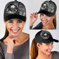Hawaiian Manta Ray Tribal Classic Cap Polynesian Art Motifs Black Color