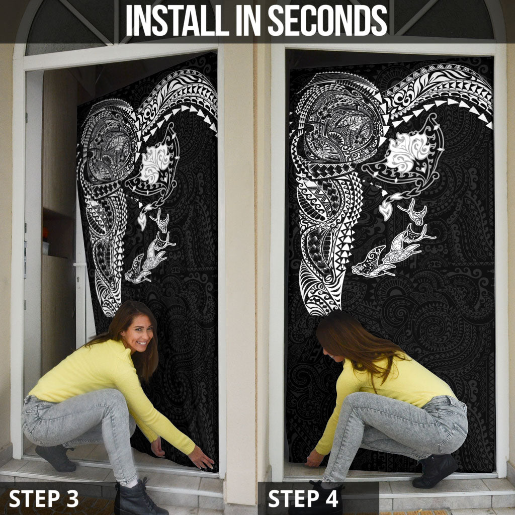 Hawaiian Manta Ray Tribal Door Cover Polynesian Art Motifs Black Color