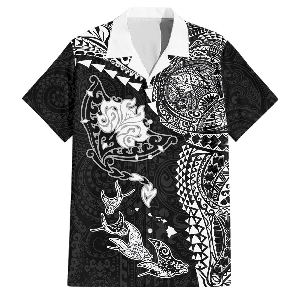 Hawaiian Manta Ray Tribal Family Matching Tank Maxi Dress and Hawaiian Shirt Polynesian Art Motifs Black Color LT03 Dad's Shirt - Short Sleeve Black - Polynesian Pride