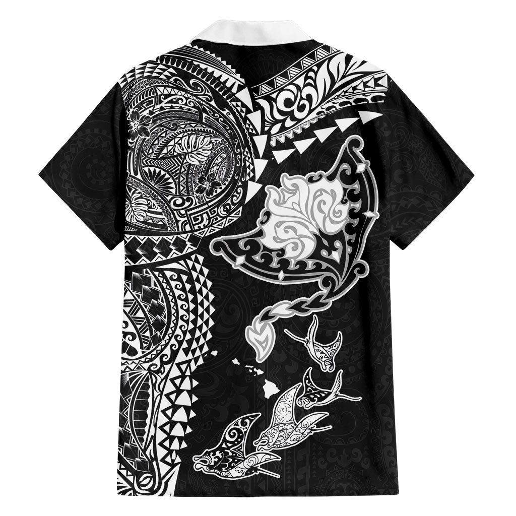 Hawaiian Manta Ray Tribal Family Matching Tank Maxi Dress and Hawaiian Shirt Polynesian Art Motifs Black Color LT03 - Polynesian Pride