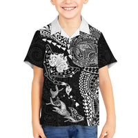 Hawaiian Manta Ray Tribal Family Matching Tank Maxi Dress and Hawaiian Shirt Polynesian Art Motifs Black Color LT03 Son's Shirt Black - Polynesian Pride