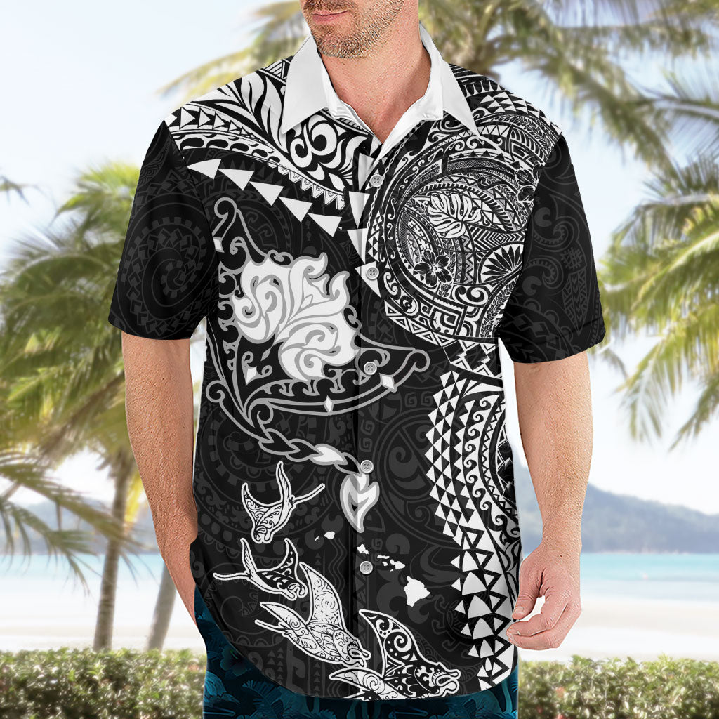 Hawaiian Manta Ray Tribal Hawaiian Shirt Polynesian Art Motifs Black Color