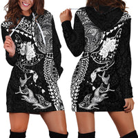 Hawaiian Manta Ray Tribal Hoodie Dress Polynesian Art Motifs Black Color LT03 - Polynesian Pride