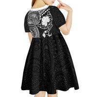 Hawaiian Manta Ray Tribal Kid Short Sleeve Dress Polynesian Art Motifs Black Color