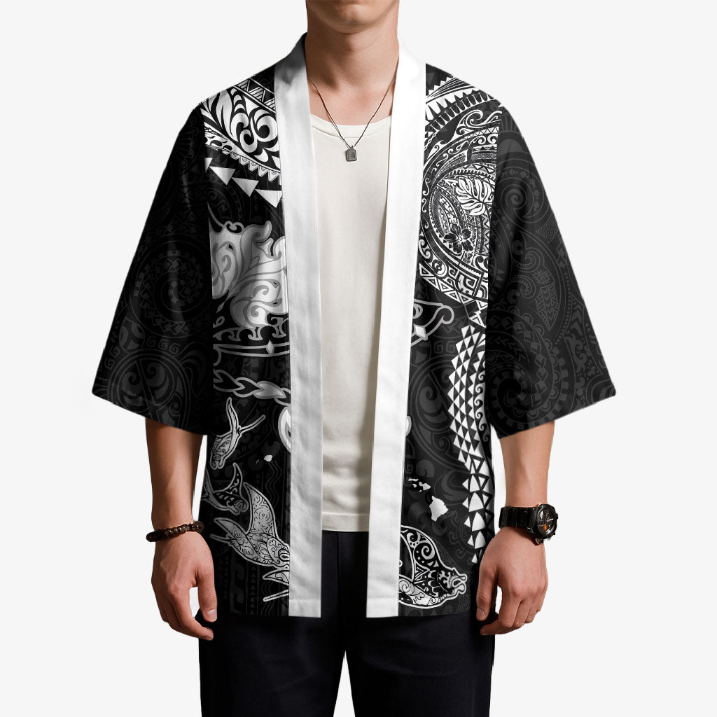 Hawaiian Manta Ray Tribal Kimono Polynesian Art Motifs Black Color