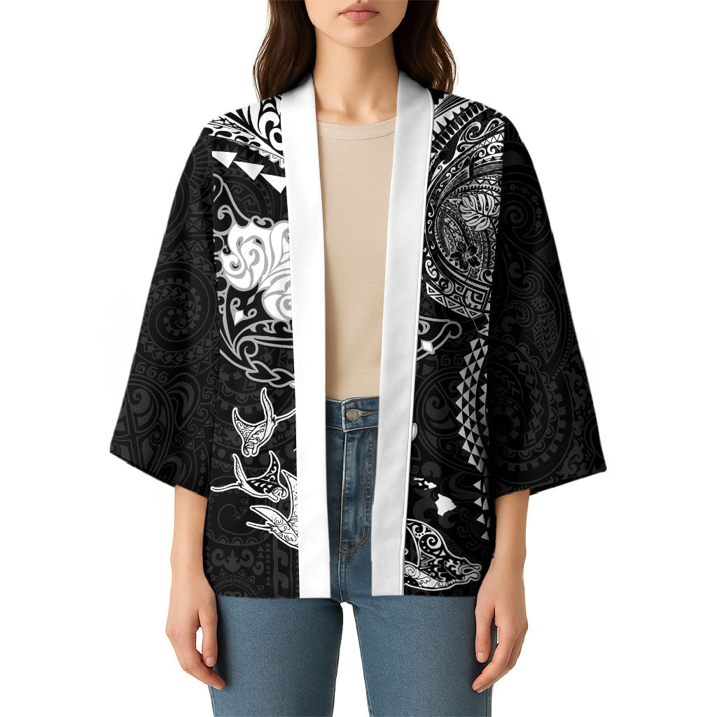 Hawaiian Manta Ray Tribal Kimono Polynesian Art Motifs Black Color