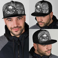 Hawaiian Manta Ray Tribal Mesh Trucker Cap Polynesian Art Motifs Black Color