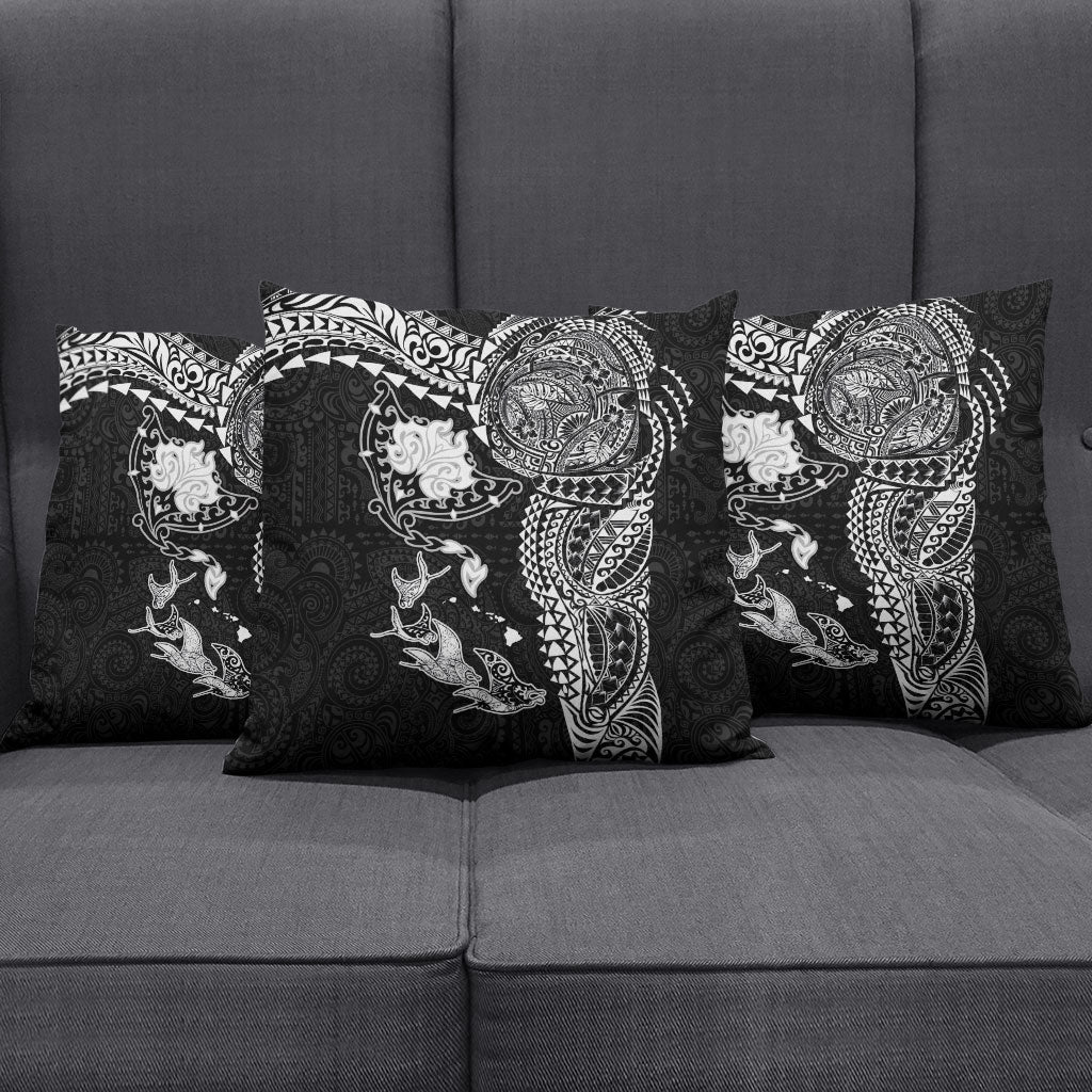 Hawaiian Manta Ray Tribal Pillow Cover Polynesian Art Motifs Black Color