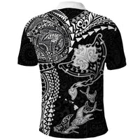 Hawaiian Manta Ray Tribal Polo Shirt Polynesian Art Motifs Black Color