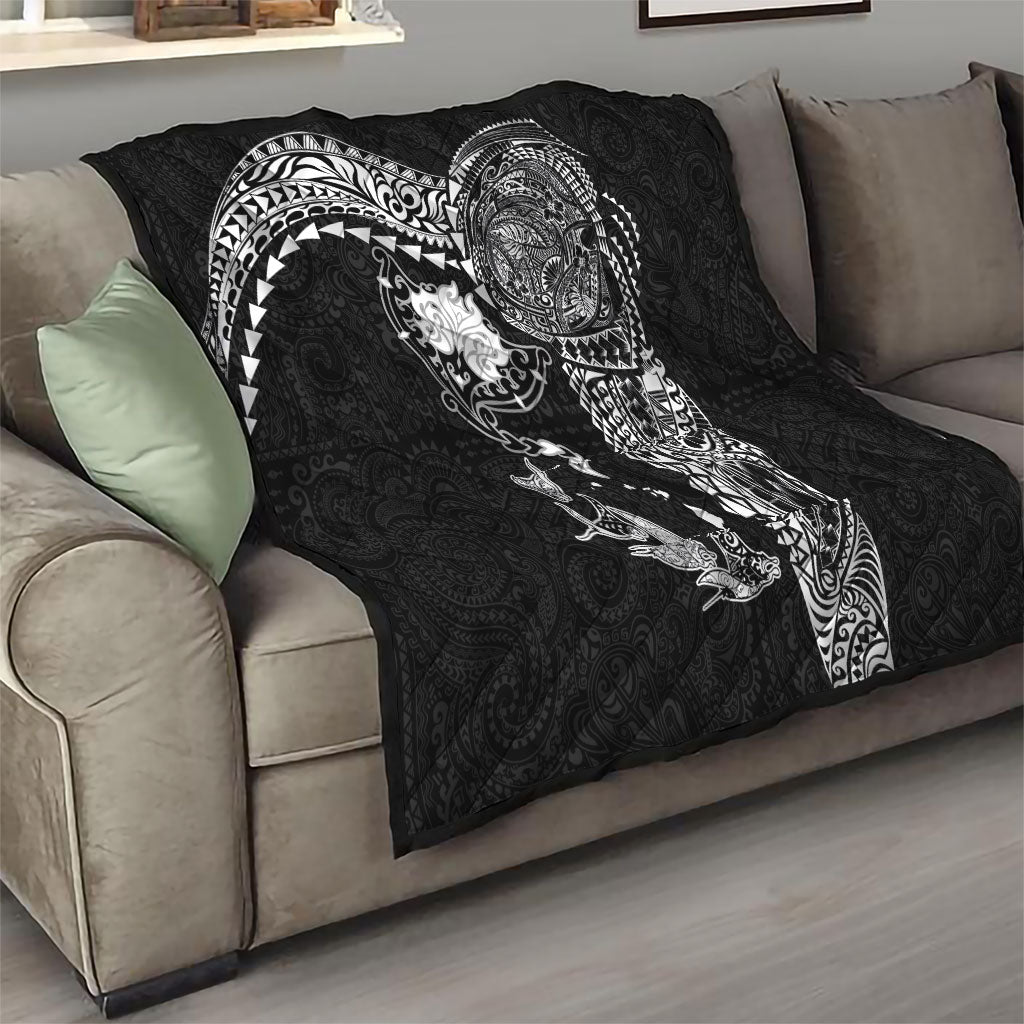 Hawaiian Manta Ray Tribal Quilt Polynesian Art Motifs Black Color