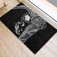 Hawaiian Manta Ray Tribal Rubber Doormat Polynesian Art Motifs Black Color