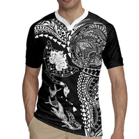Hawaiian Manta Ray Tribal Rugby Jersey Polynesian Art Motifs Black Color