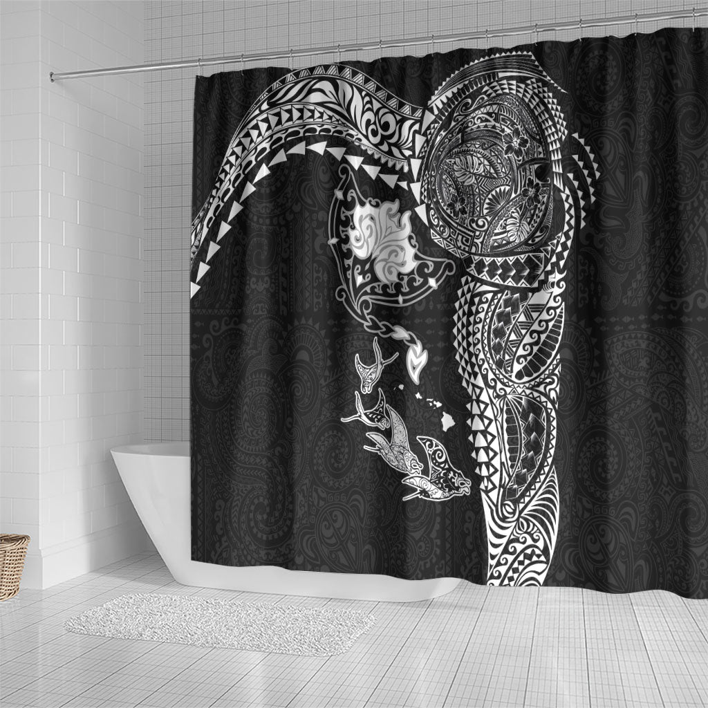 Hawaiian Manta Ray Tribal Shower Curtain Polynesian Art Motifs Black Color
