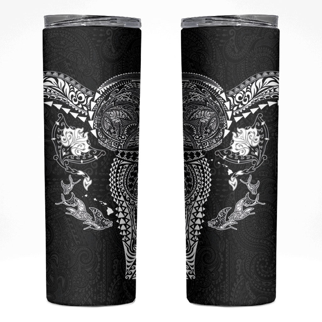 Hawaiian Manta Ray Tribal Skinny Tumbler Polynesian Art Motifs Black Color LT03 Black - Polynesian Pride