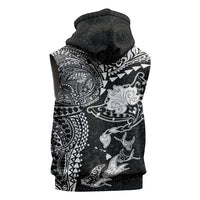Hawaiian Manta Ray Tribal Sleeveless Zip Hoodie Polynesian Art Motifs Black Color