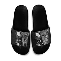 Hawaiian Manta Ray Tribal Slide Sandals Polynesian Art Motifs Black Color