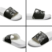 Hawaiian Manta Ray Tribal Slide Sandals Polynesian Art Motifs Black Color