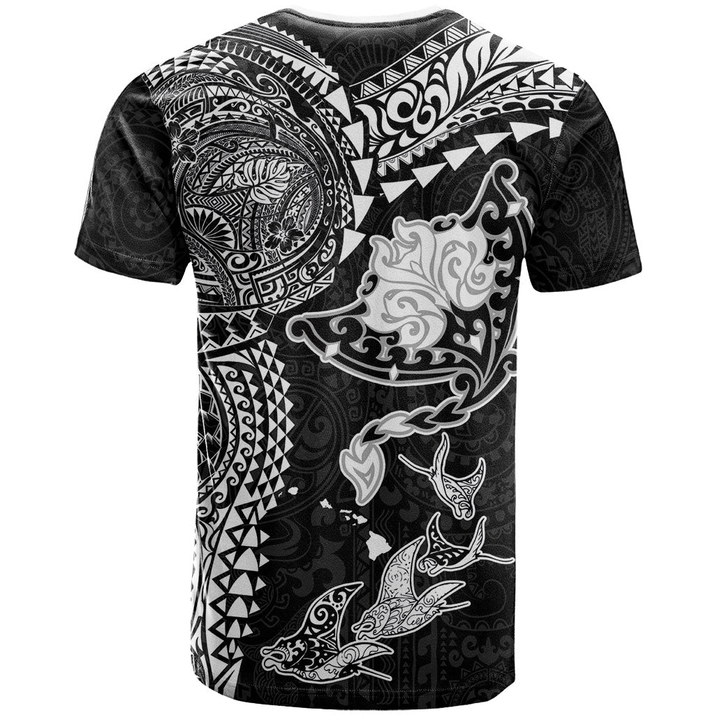 Hawaiian Manta Ray Tribal T Shirt Polynesian Art Motifs Black Color