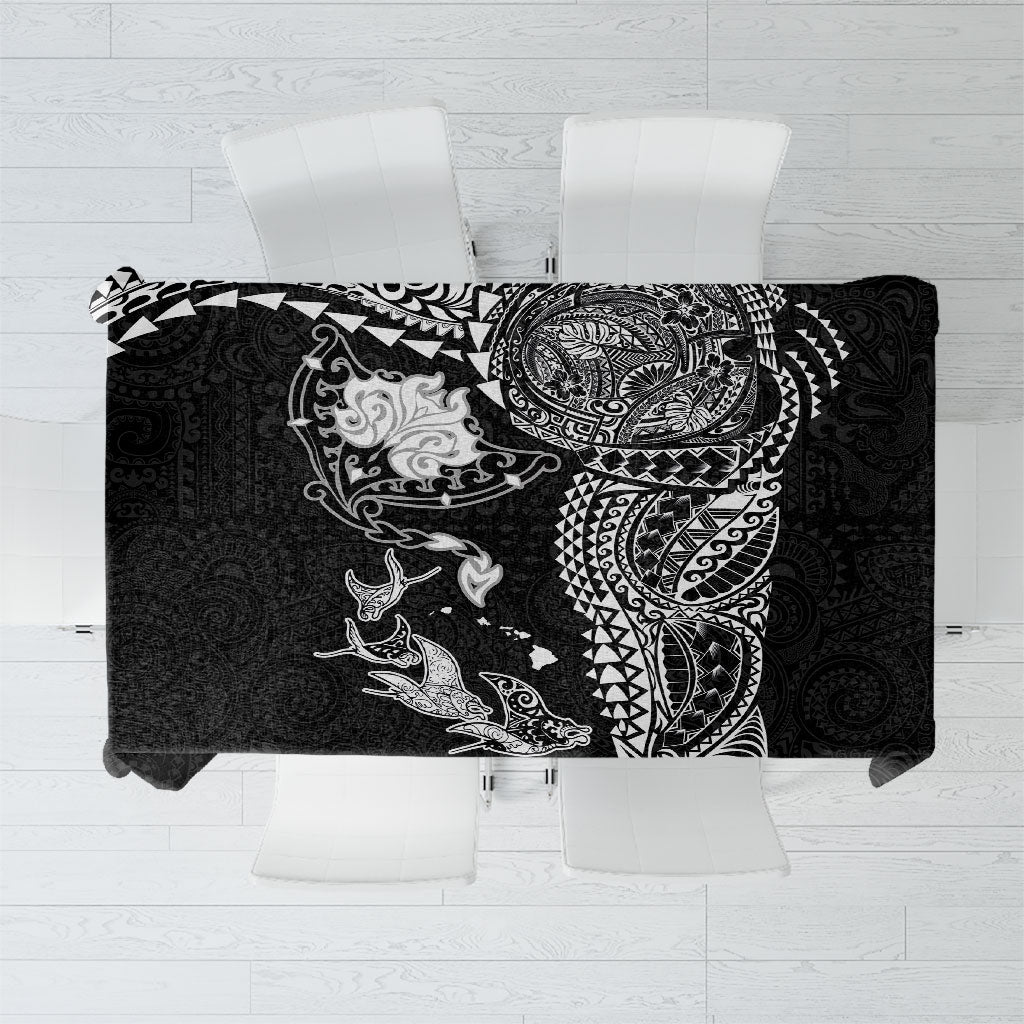 Hawaiian Manta Ray Tribal Tablecloth Polynesian Art Motifs Black Color
