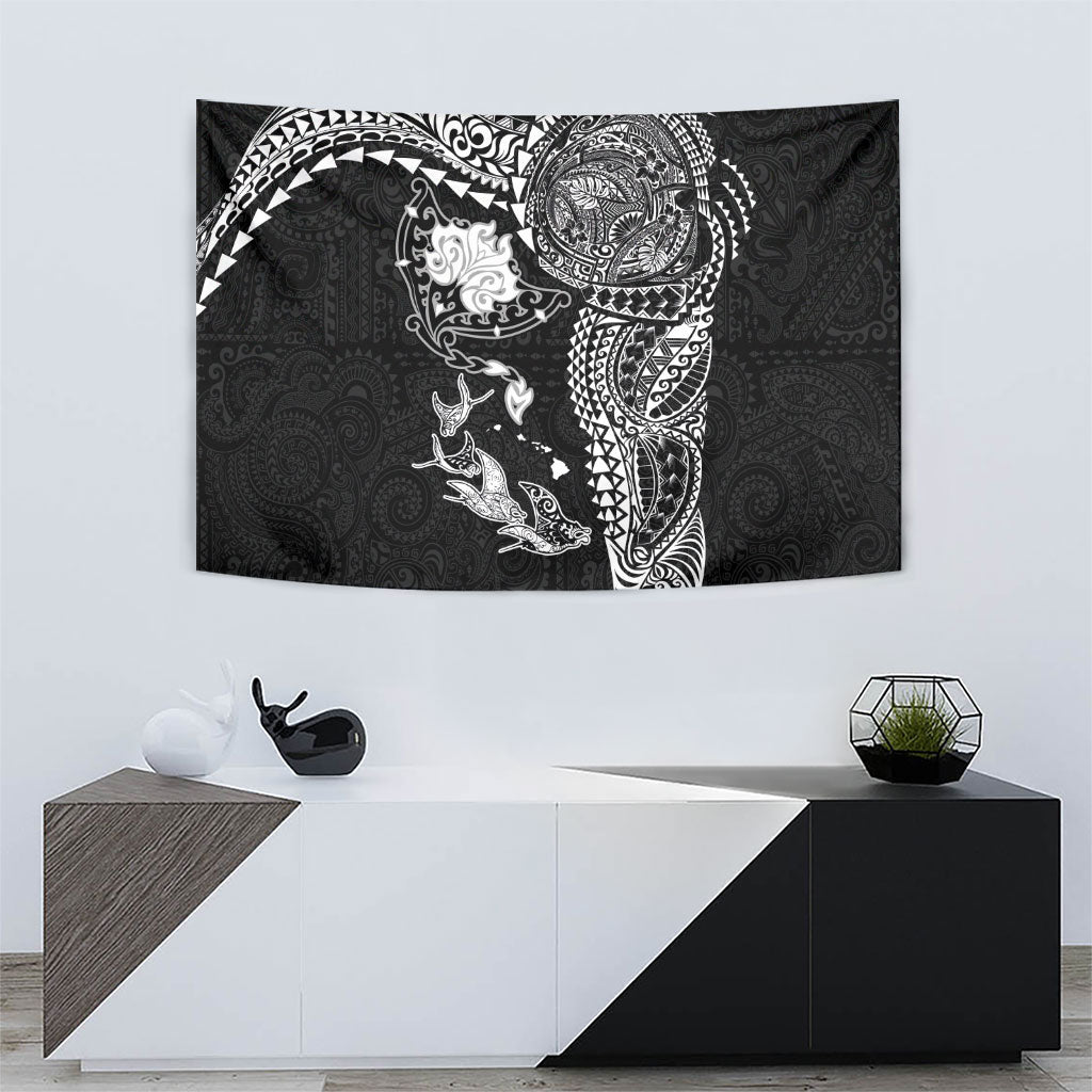 Hawaiian Manta Ray Tribal Tapestry Polynesian Art Motifs Black Color